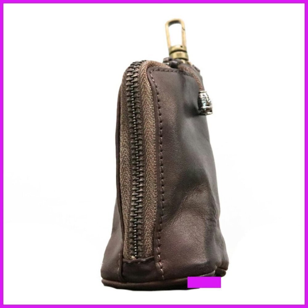 Genuine Leather Coin Purse Zipper Closure Vintage Retro Minimal Travel